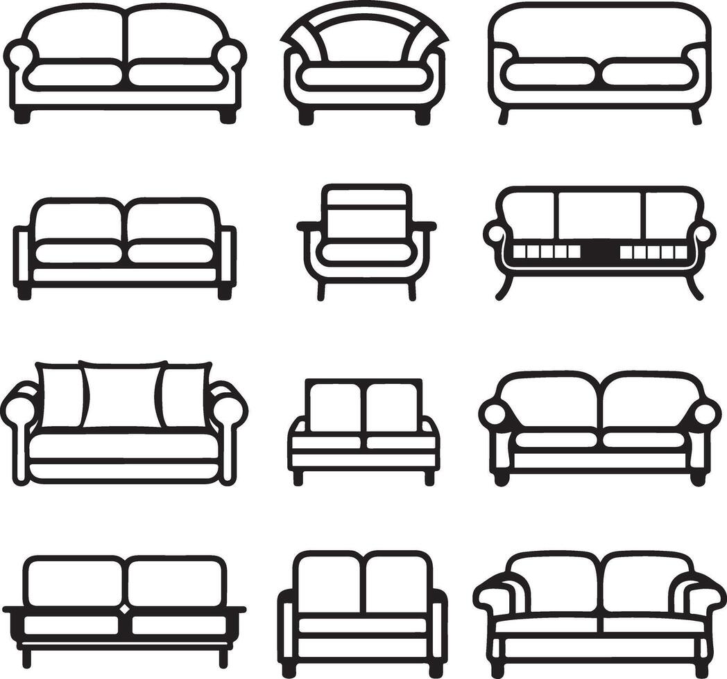 A set of simple sofa icon outline vector