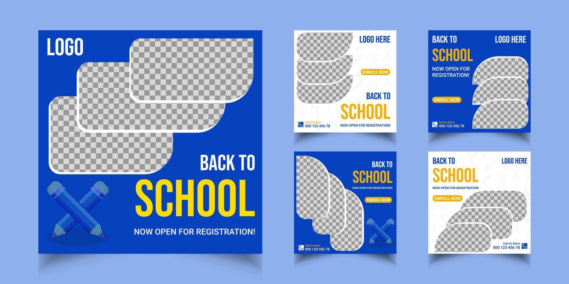 Set Of School admission post and banner template vector