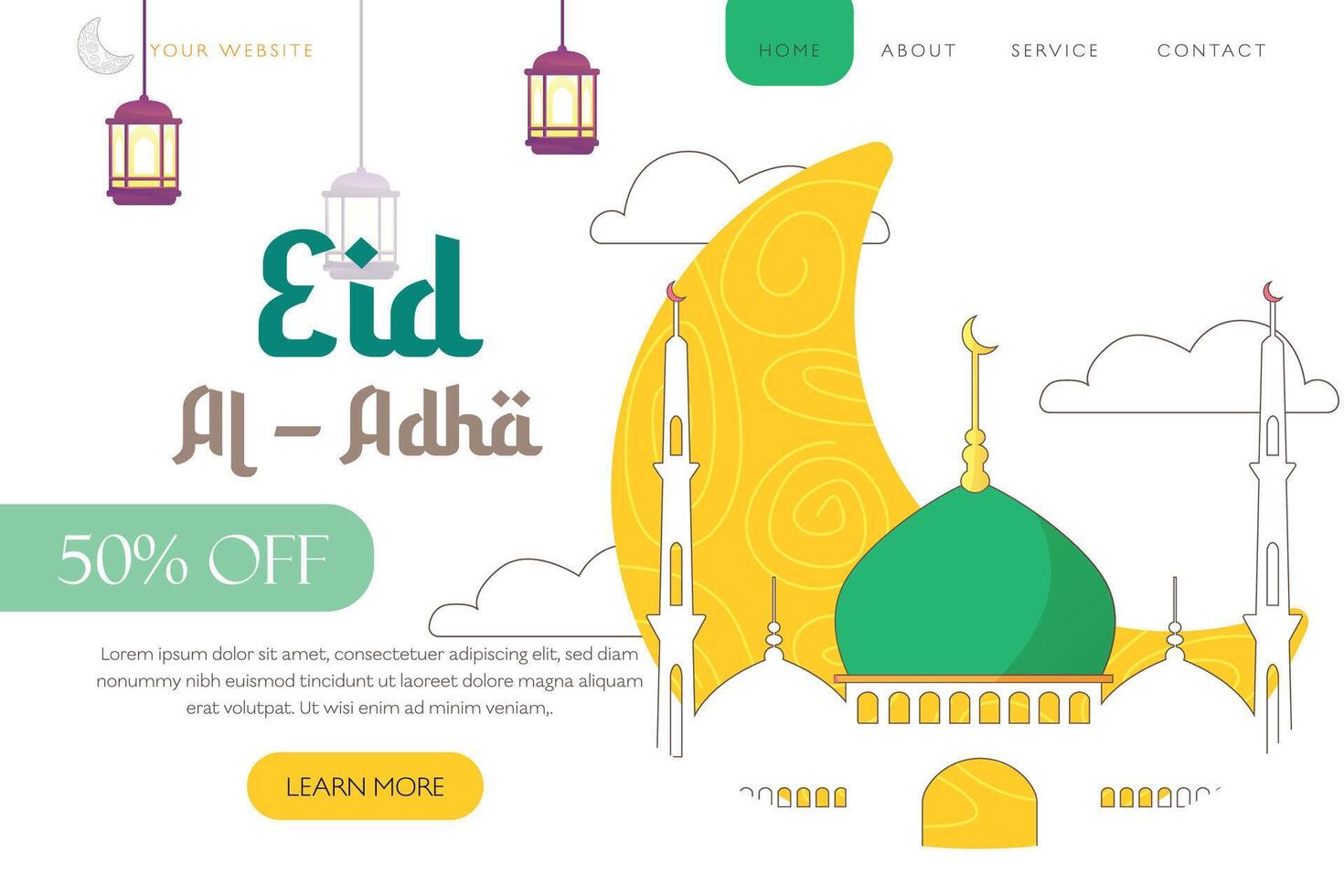 Eid Al-Adha eid mubarak day illustration post template vector