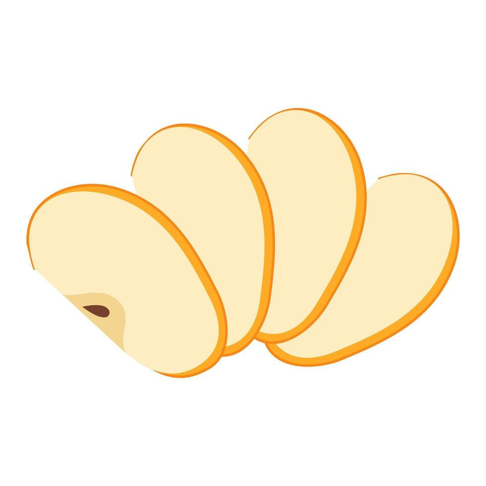 Fresh yellow apple slice icon. Healthy vegetarian snack, cut apple for design, infographic. Sliced on pieces apple. Hand drawn trendy flat style isolated on transparent background illustration vector