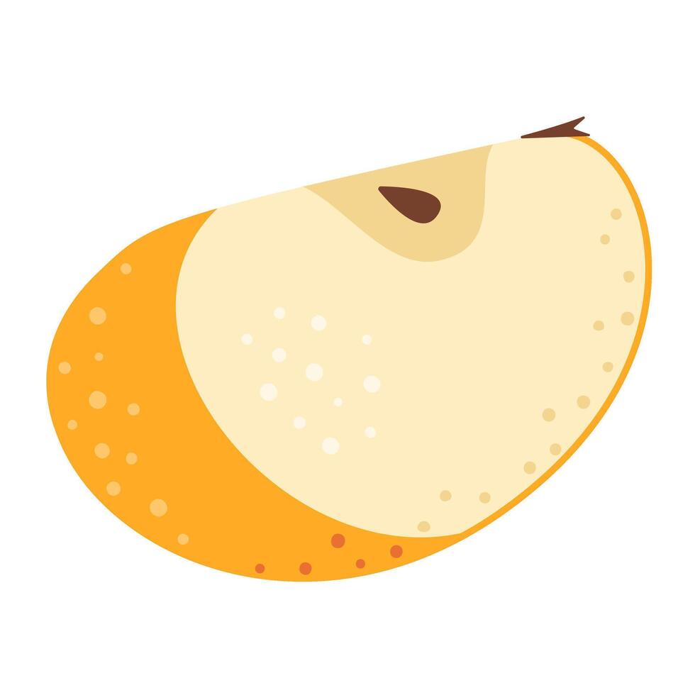 Fresh yellow apple slice icon. Healthy vegetarian snack, cut apple for design, infographic. Sliced on pieces apple. Hand drawn trendy flat style isolated on transparent background illustration vector