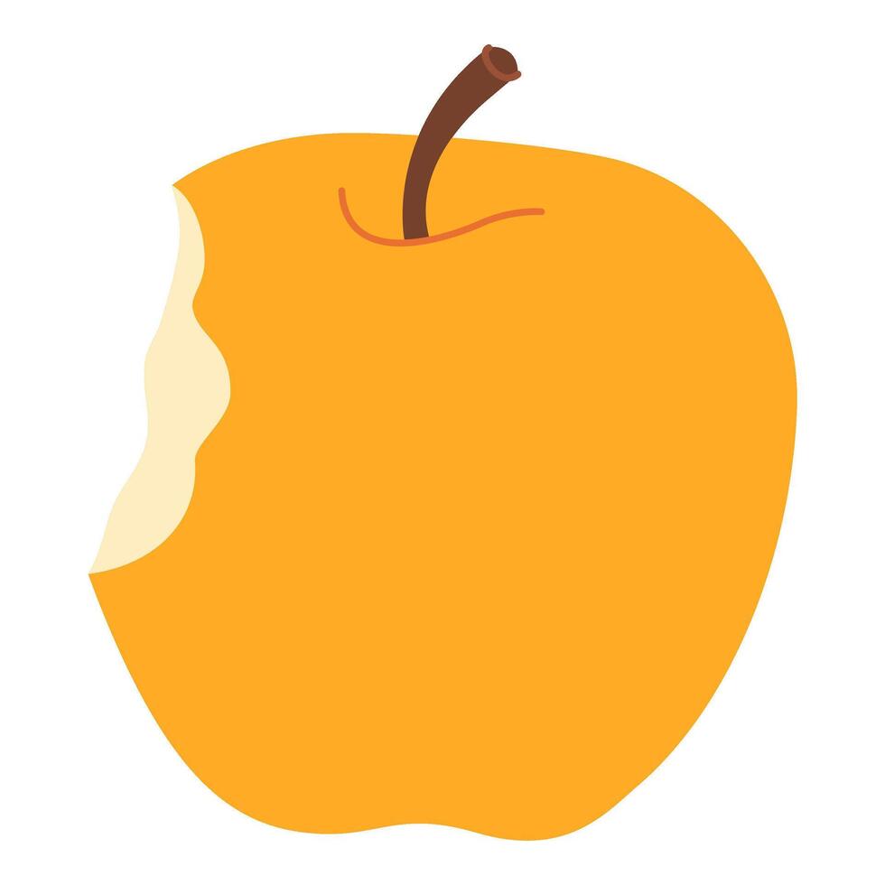 Yellow juicy bitten apple. Apple eaten cartoon image art. Hand drawn trendy flat style isolated on transparent background. Healthy vegetarian snack, bitten apple for design illustration vector