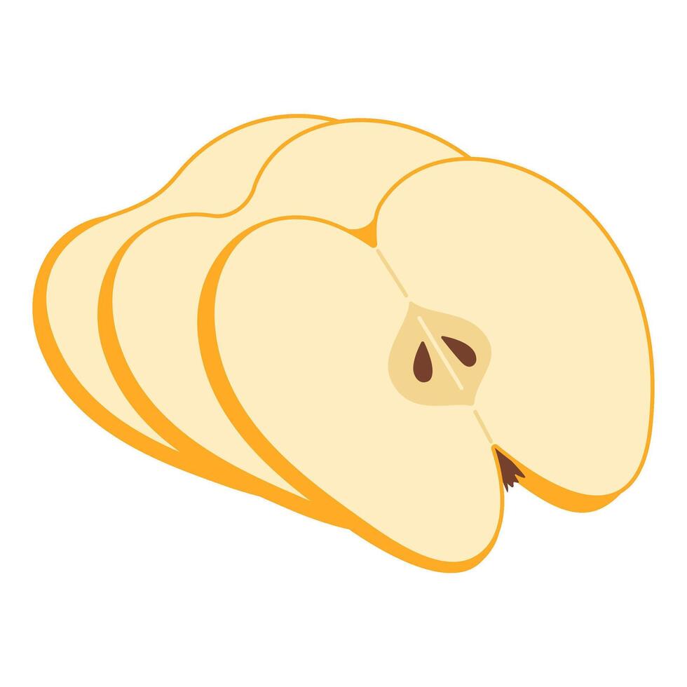 Fresh yellow apple slice icon. Healthy vegetarian snack, cut apple for design, infographic. Sliced on pieces apple. Hand drawn trendy flat style isolated on transparent background illustration vector