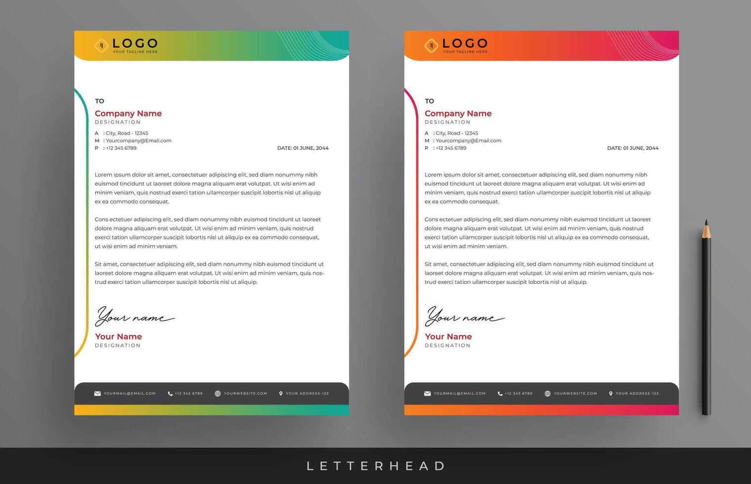 Modern Creative and Clean Corporate Business Letterhead Design, Gradient Minimalist Letterhead Template vector