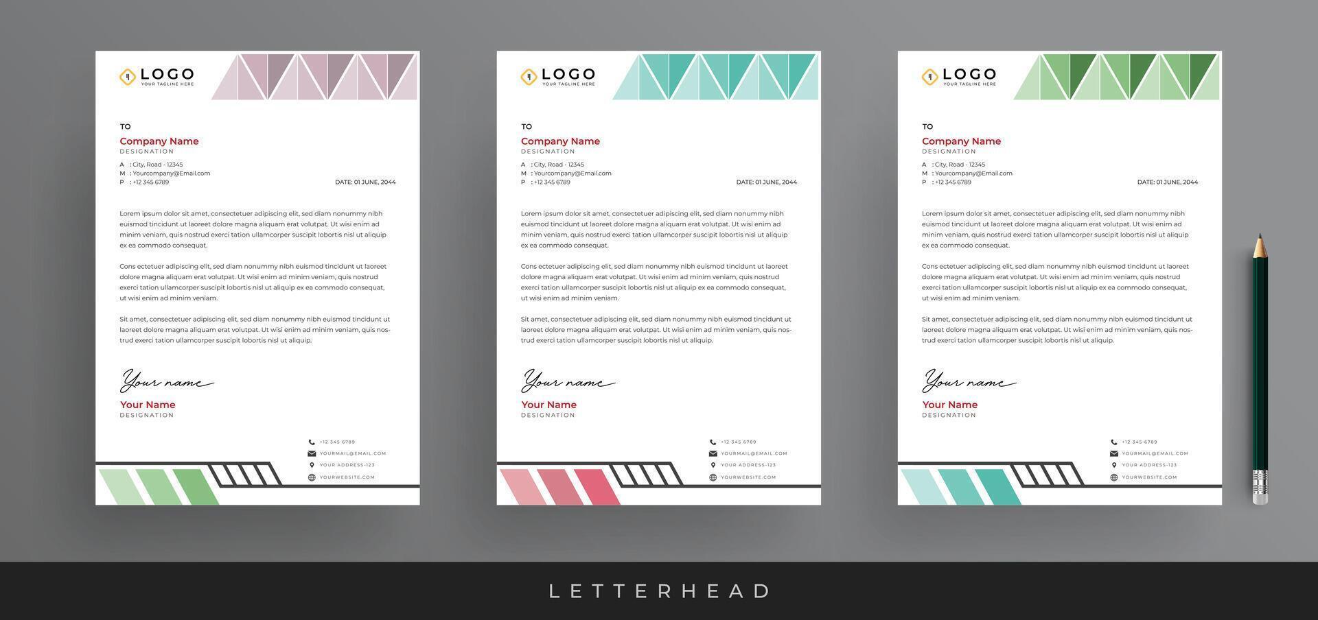 Modern Creative and Clean Corporate Business Letterhead Design Minimalist Letterhead, Three Color Variation Creative Letterhead Template vector