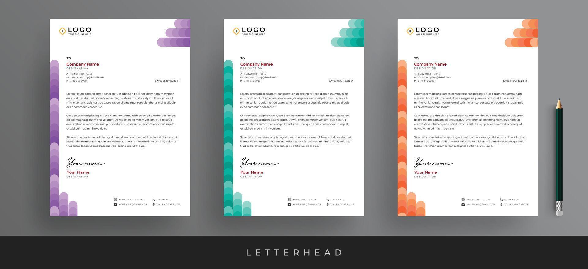 Modern Creative and Clean Corporate Business Letterhead Design, Minimalist Letterhead Template, Three Color Variation Creative Letterhead Template vector