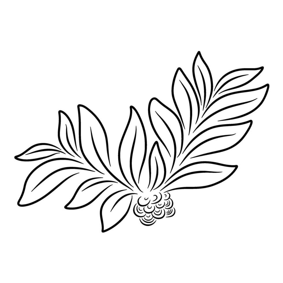 Continuous one line drawing of leaf branch. Doodle illustration vector