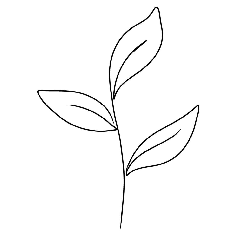 Continuous one line drawing of leaf branch. Doodle illustration vector