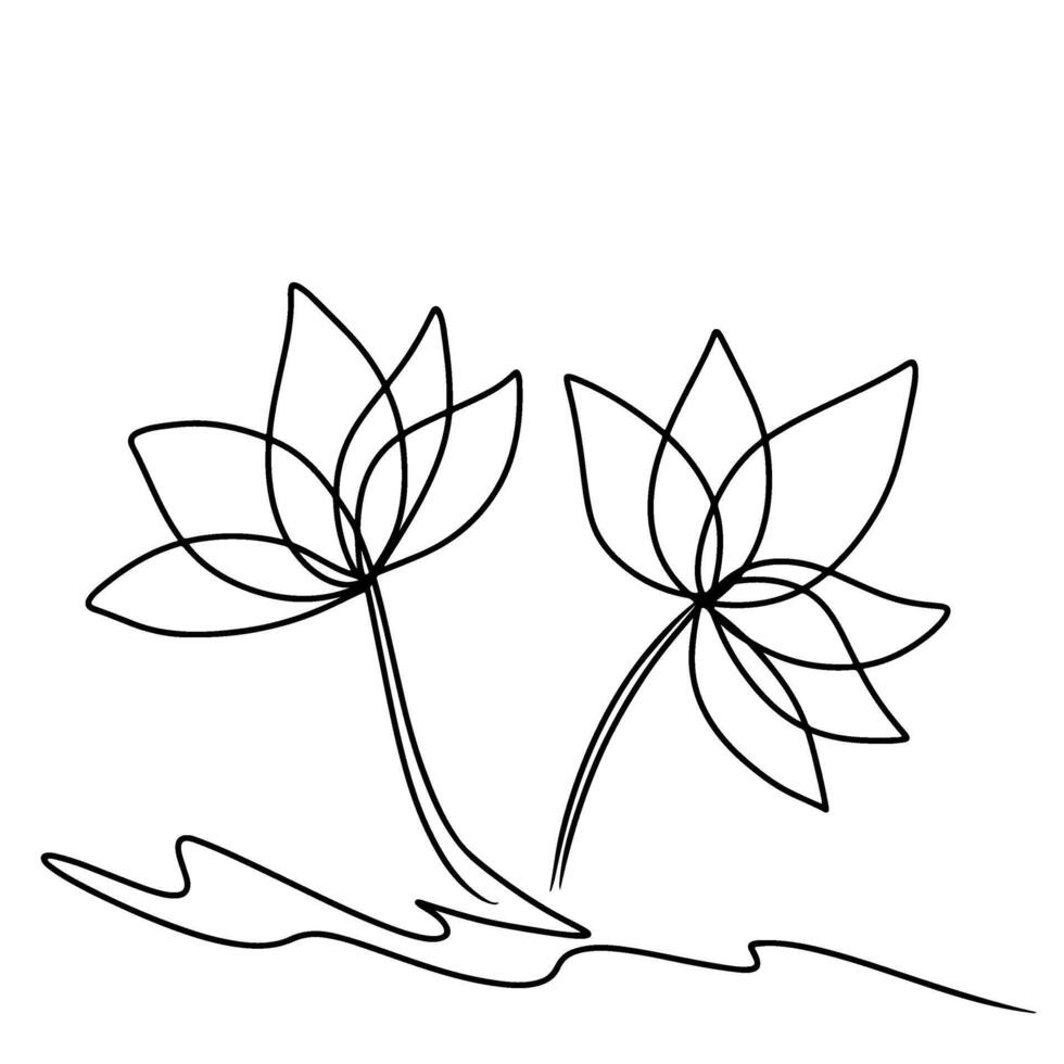 Continuous one line drawing of Lotus flower. Doodle illustration vector