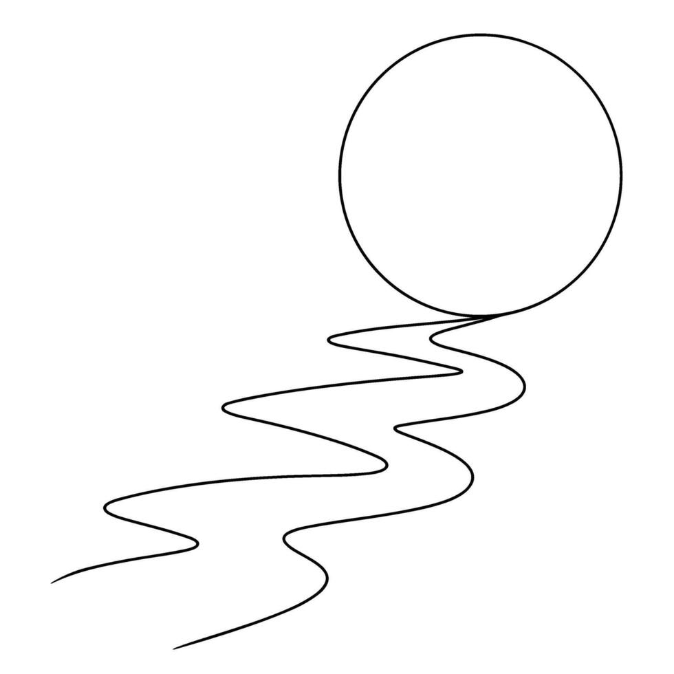 Continuous one line drawing of river and full moon. graphic illustration vector