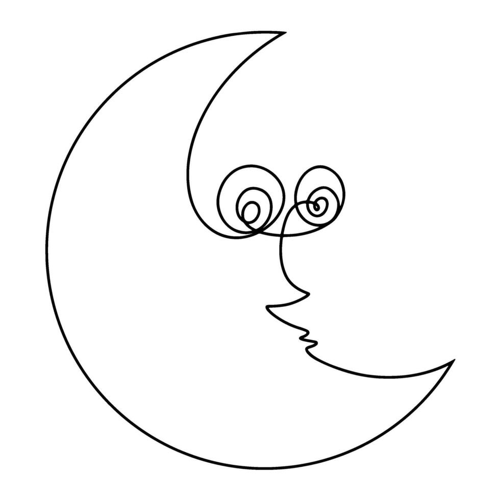 Continuous one line drawing of the moon. illustration vector