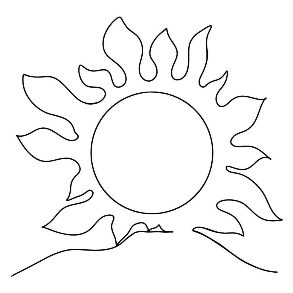 Continuous one line drawing of Sun. Doodle illustration vector