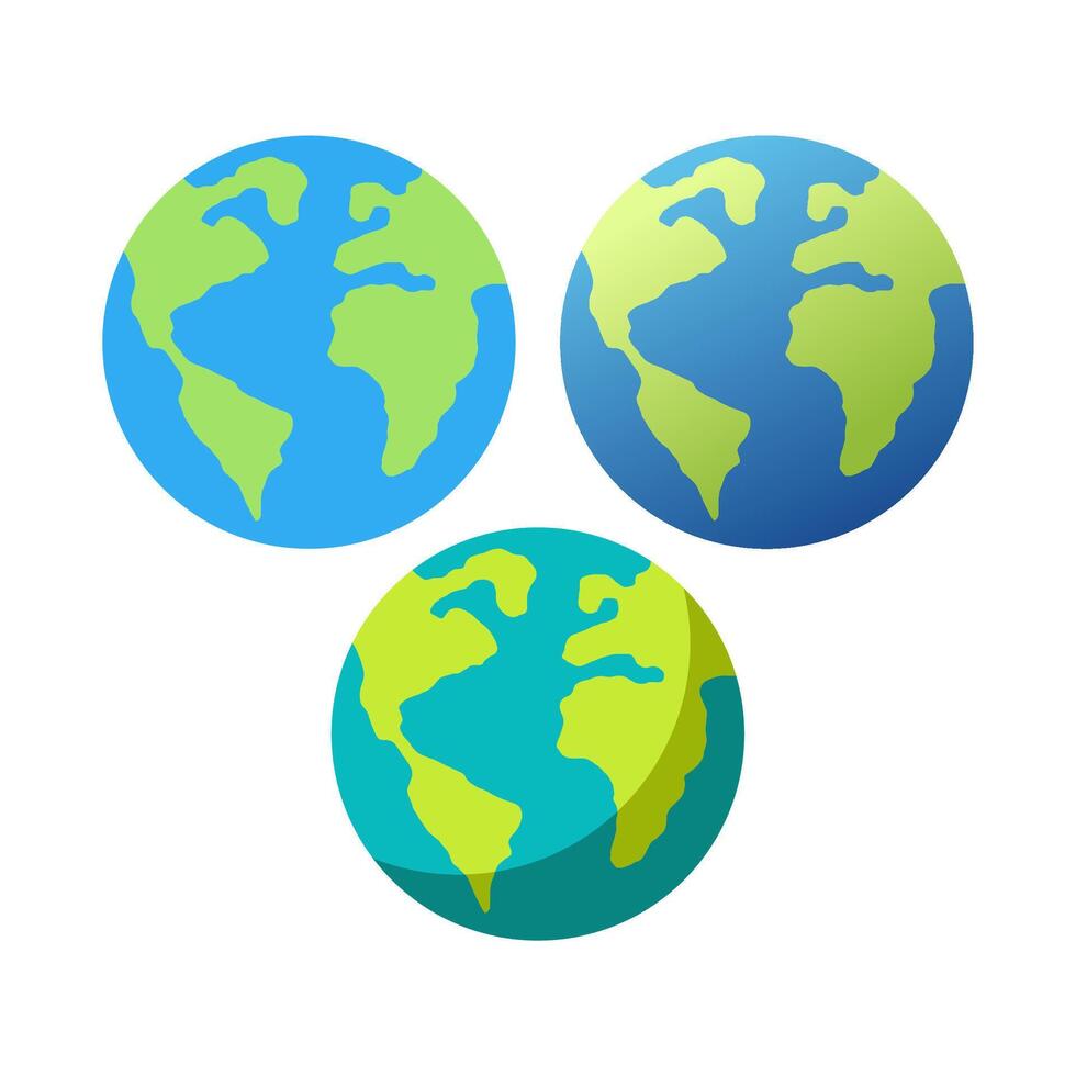 3 Earth planet incon in different style of color vector