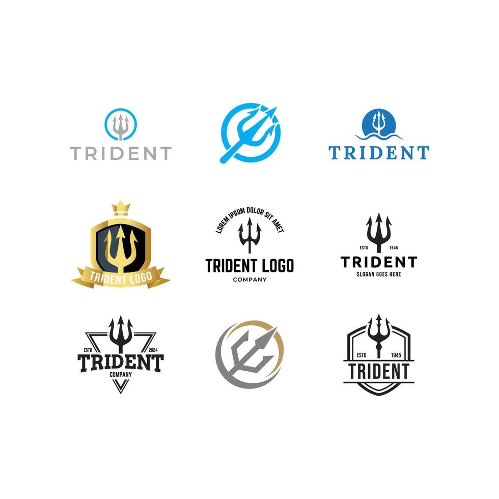 Set of Trident logo design concept isolated on white background vector