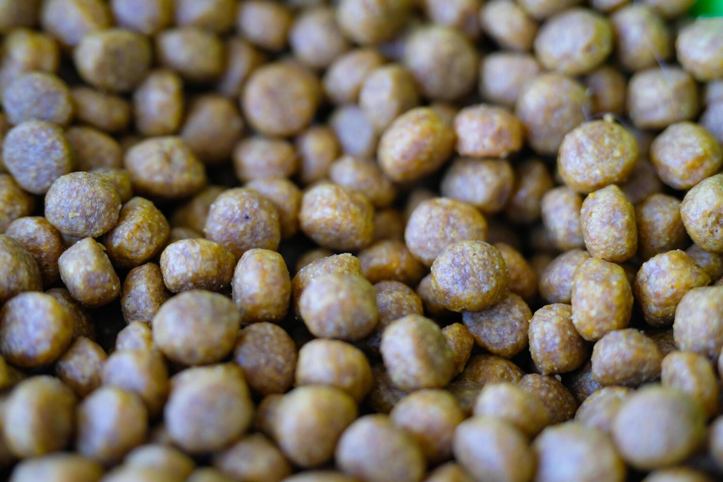 Photography of Texture of cat food grains. Textured background of round, brown cat food. Graphic Resources. Details and textures. Food photography. Shot in macro lens photo