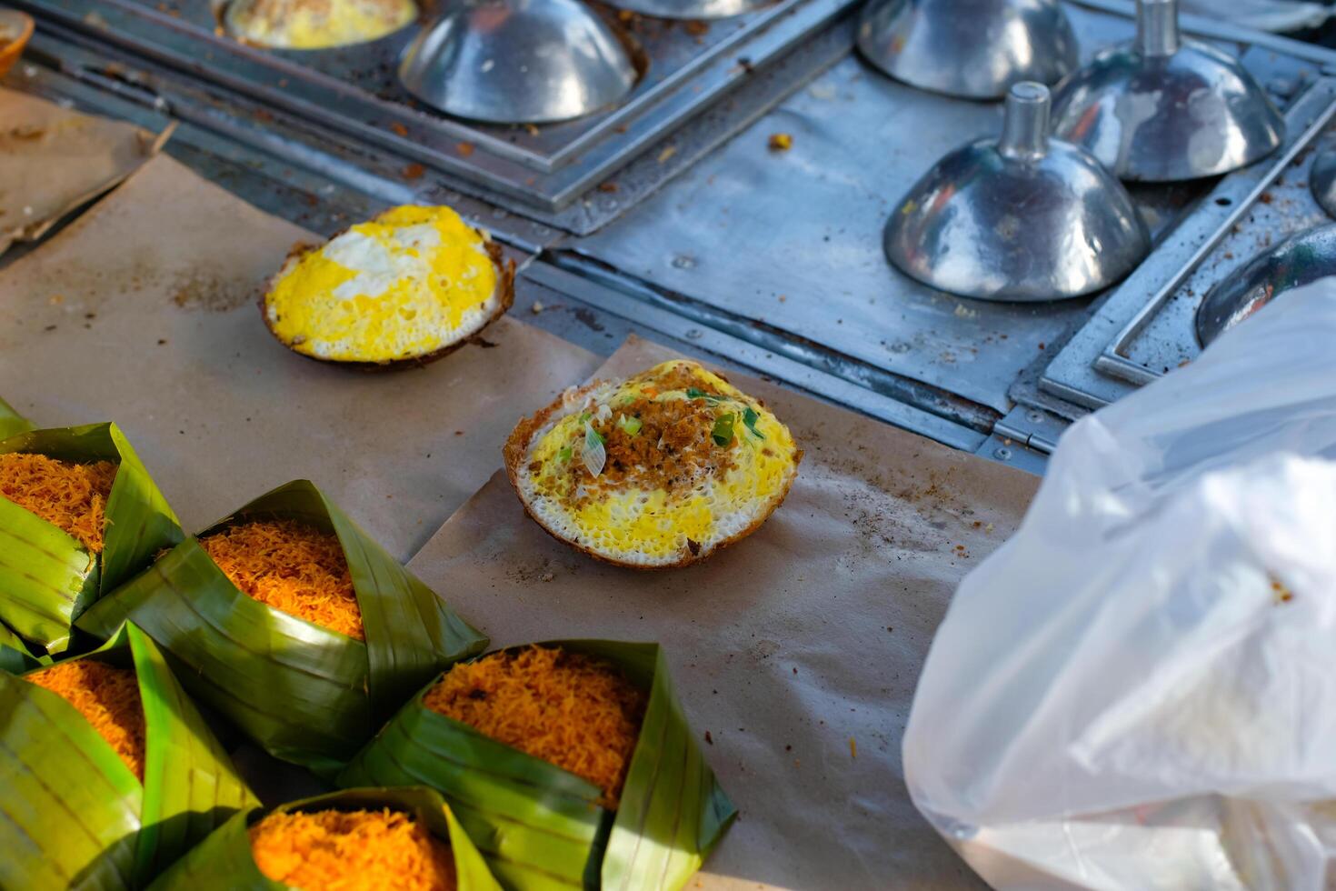 Photography of cooking savory surabi typical of Bandung-Indonesian cuisine. Textured Detail of Gourmet Background. Graphic Resources. Food Photography. Cookies and pastries. Food Photography Concept. photo