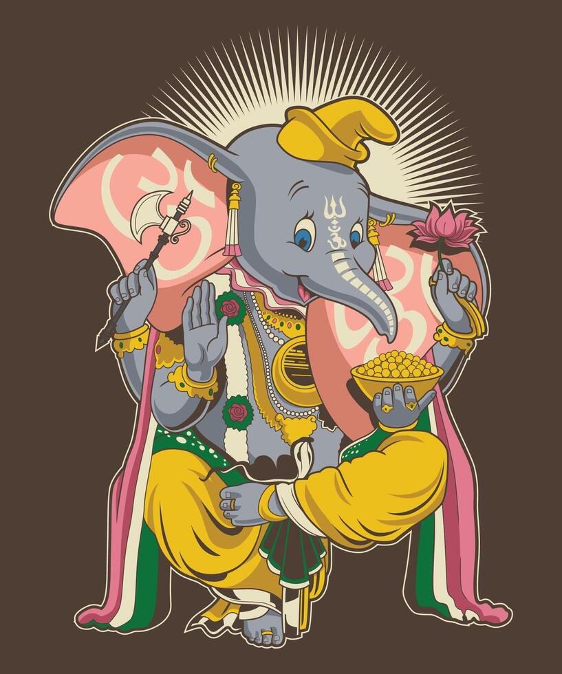 Little Ganesh Vintage Parody Cartoon Illustration vector