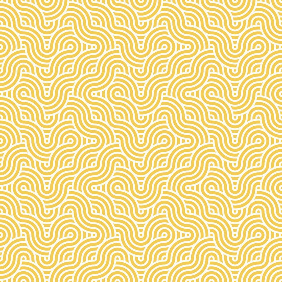 Seamless abstract geometric yellow japanese overlapping circles spaghetti and waves pattern vector