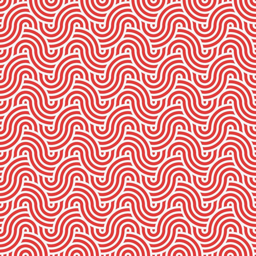 Seamless abstract red geometric japanese circles lines and waves pattern vector