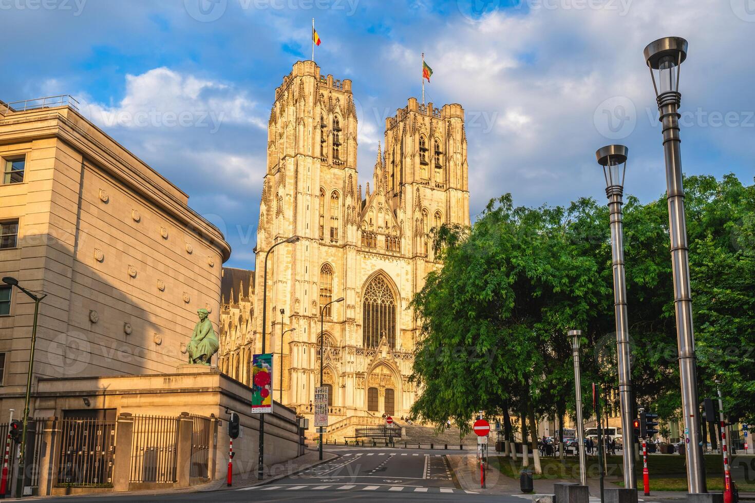 General View of Cathedral of St Michael and St Gudula located in Brussels, Belgium photo