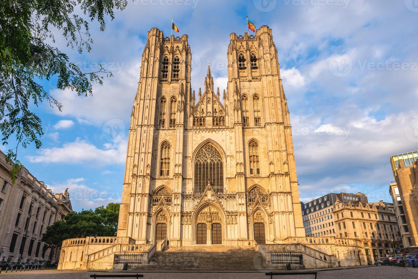 General View of Cathedral of St Michael and St Gudula located in Brussels, Belgium photo