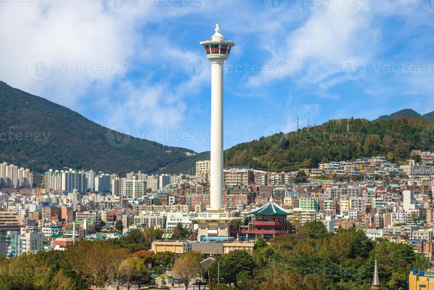 Busan Tower at the Yongdusan park located in Busan city, South Korea photo