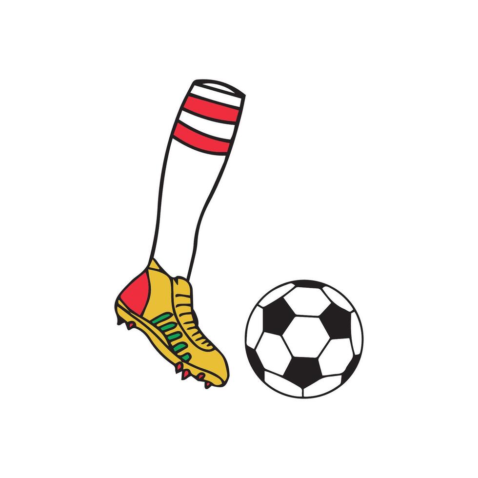 Soccer player kicking the ball illustration. A football player scores a goal. Football sport and team game concept. vector