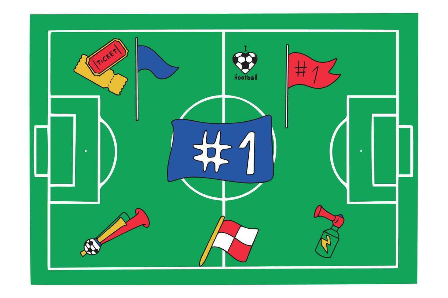 Set of icons of football items, fan attributes and flags for the football championship. vector