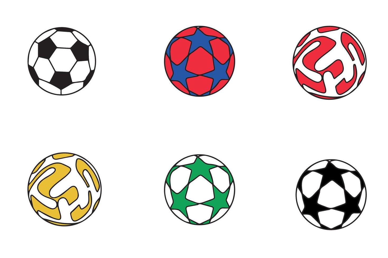 Set of hand drawn soccer balls. Cute collection of soccer ball mascot characters. illustration vector