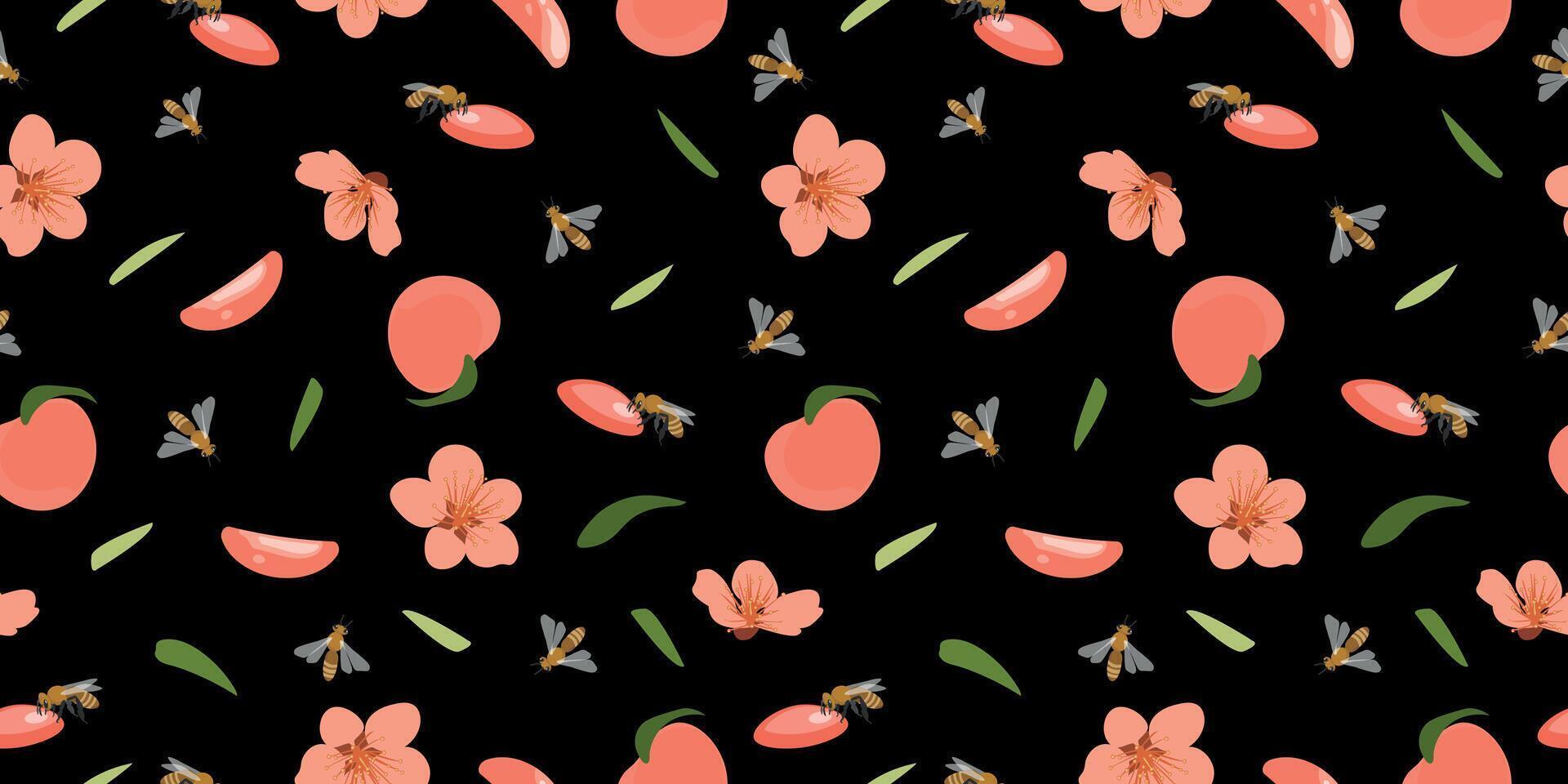 Peach or apricot seamless pattern. Summer tropical endless background for label, fabric, packaging. illustration. vector