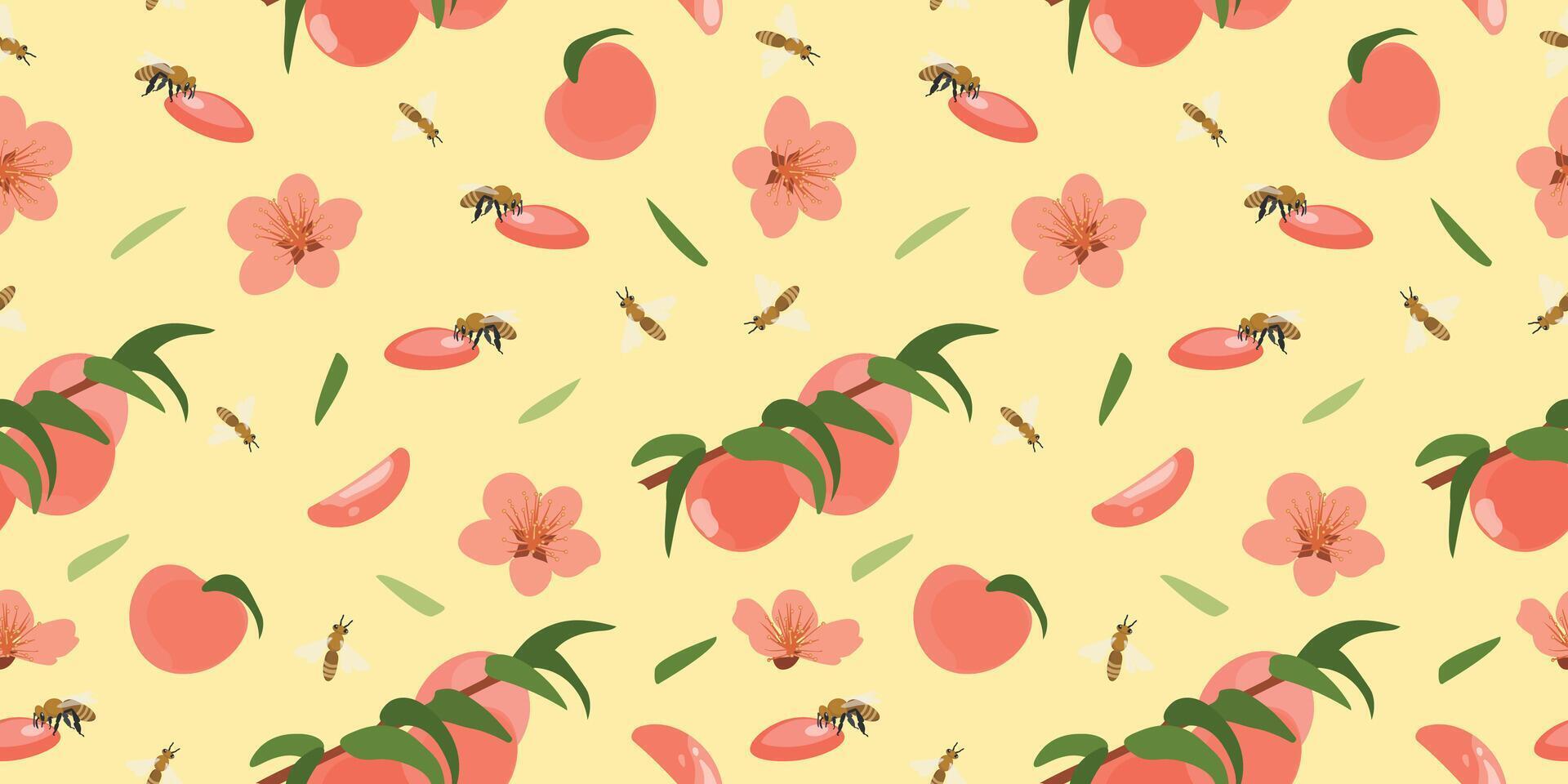 Peach or apricot seamless pattern. Summer tropical endless background for label, fabric, packaging. illustration. vector