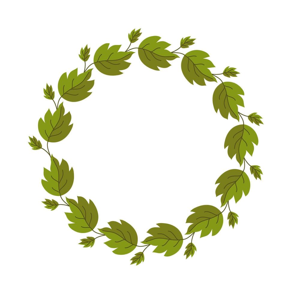 wreath of leaves. Frame for the inscription. Template for a postcard. Green circle of leaves and branches. Invitation to a holiday. vector