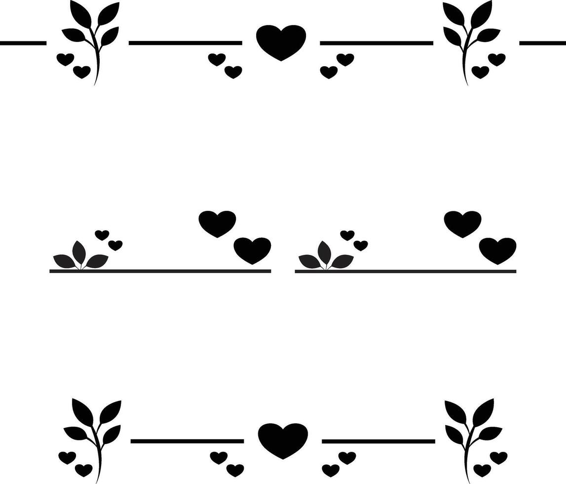 hearts and leaves text dividers, paragraph dividers, borders, frames and separators. vector
