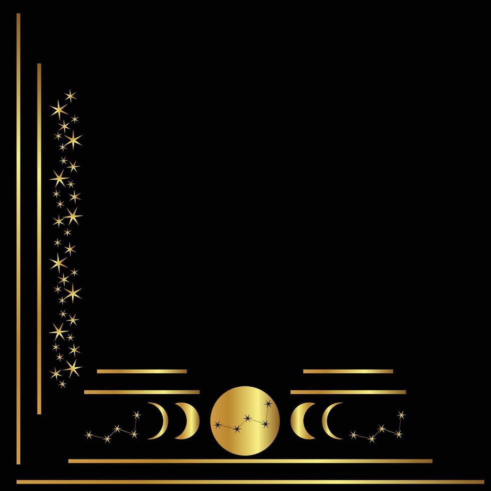 Corner celestial border. Moon phases and constellations design. Frame with moon and stars. vector