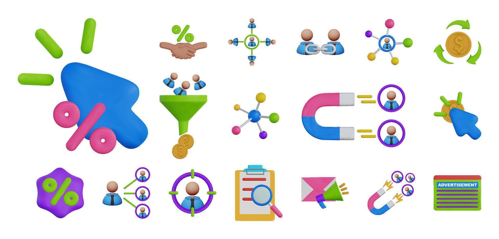 3d Realistic Affiliate Marketing Icon. 3d Funnel Icon. 3d Lead Icon. 3d Cpc Icon. vector