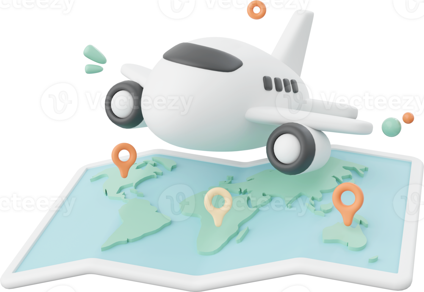 3d illustration of airplane flying over a map png