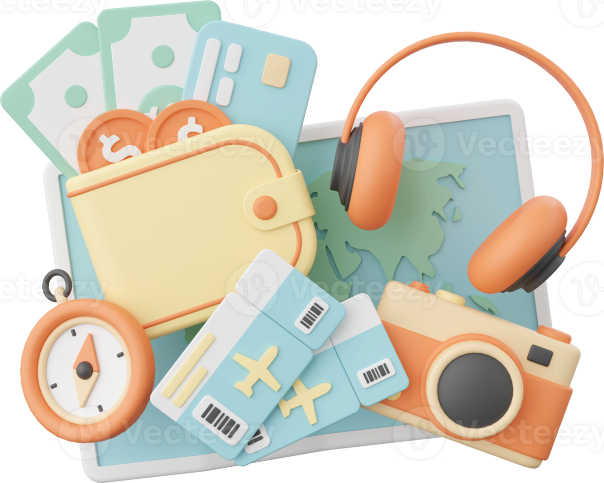 3d illustration of travel essentials png
