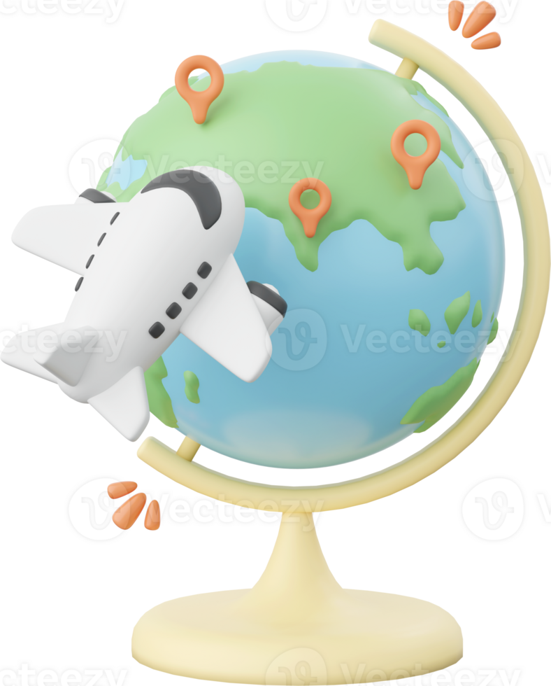 3d illustration of airplane flying around the globe png