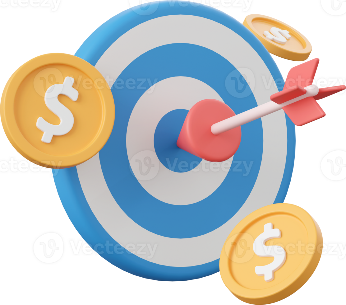 Target board with dollar coin, 3d illustration of Investment concept png