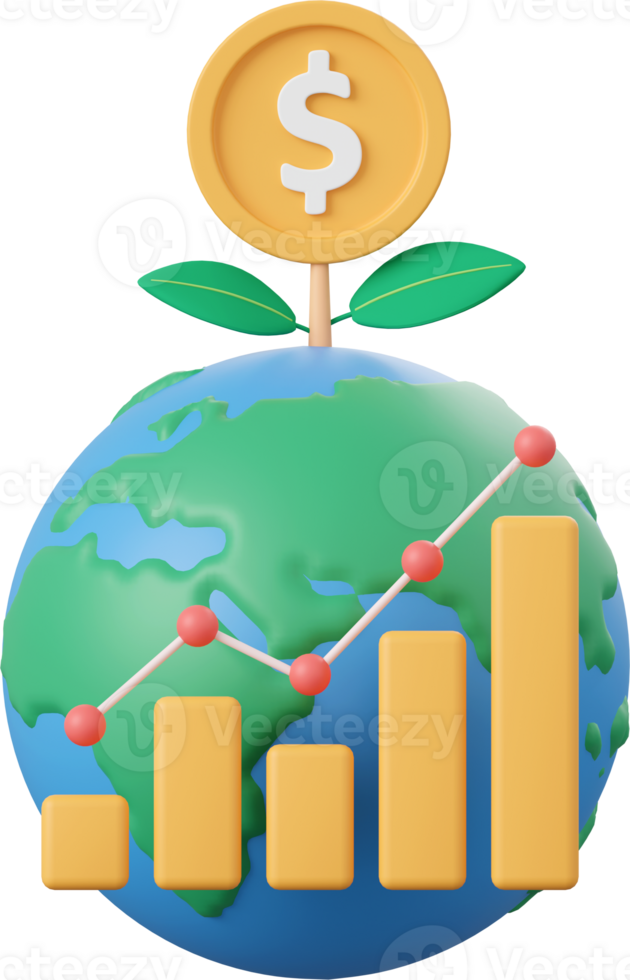 Coin tree on globe with bar graph, 3d illustration of Investment concept png