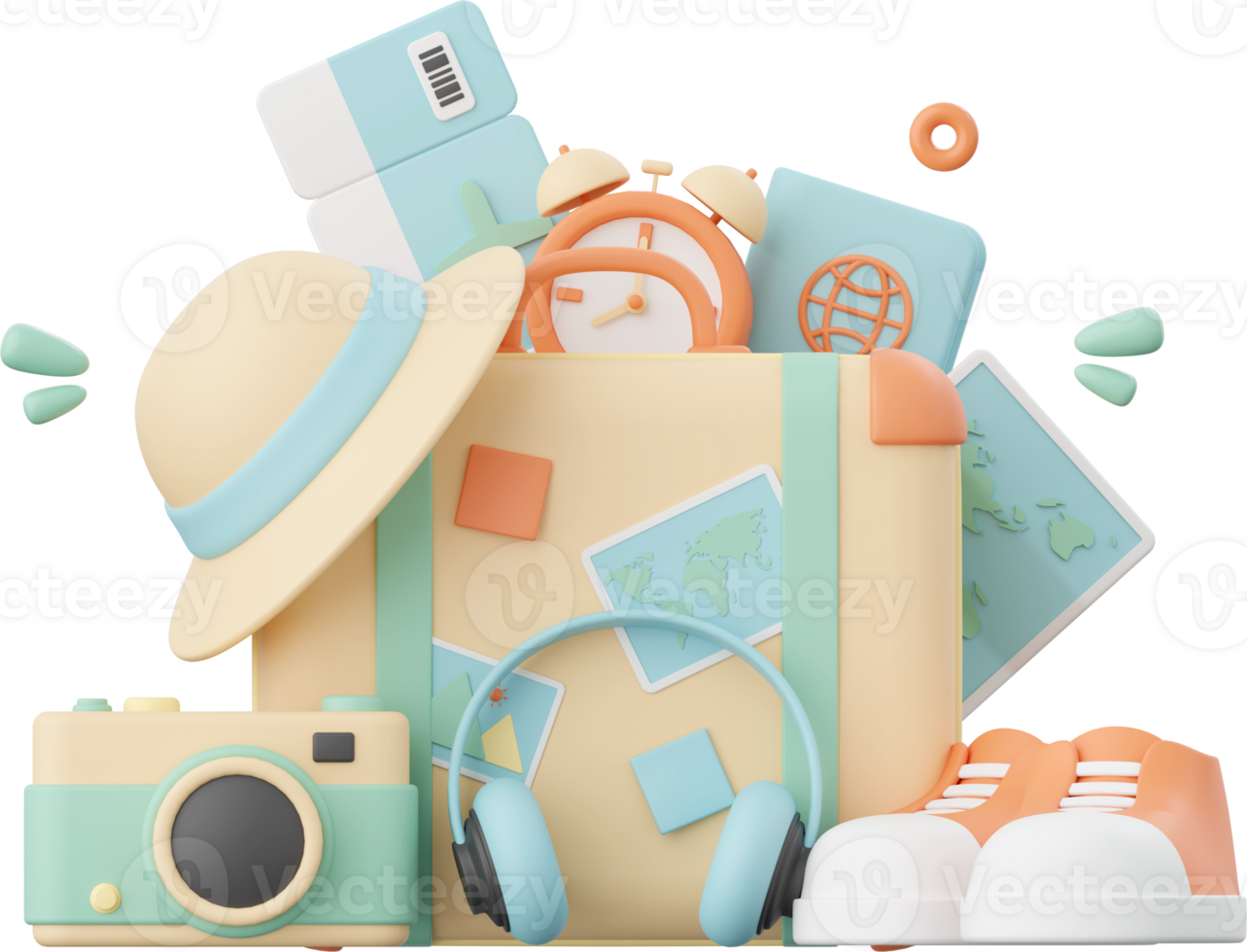 3d illustration of travel essentials png