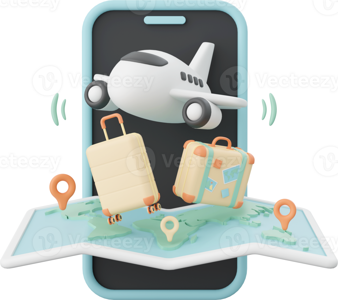 3d illustration of flight ticket and hotel booking png