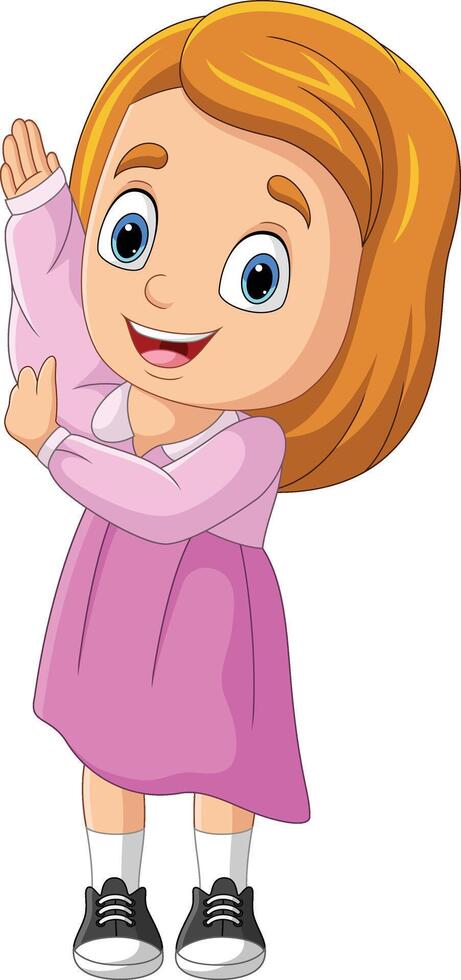 Cartoon little girl putting up clothes vector