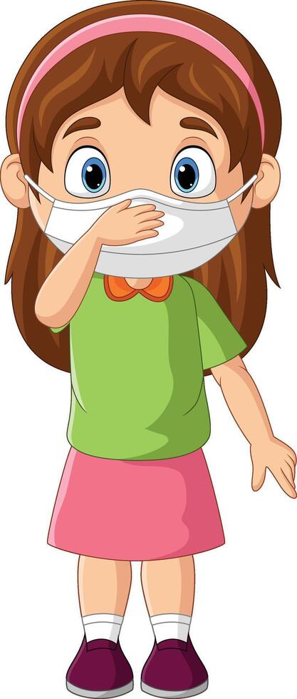Cartoon little girl wearing face mask vector