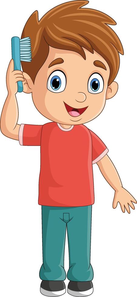 Cartoon little boy combing hair vector