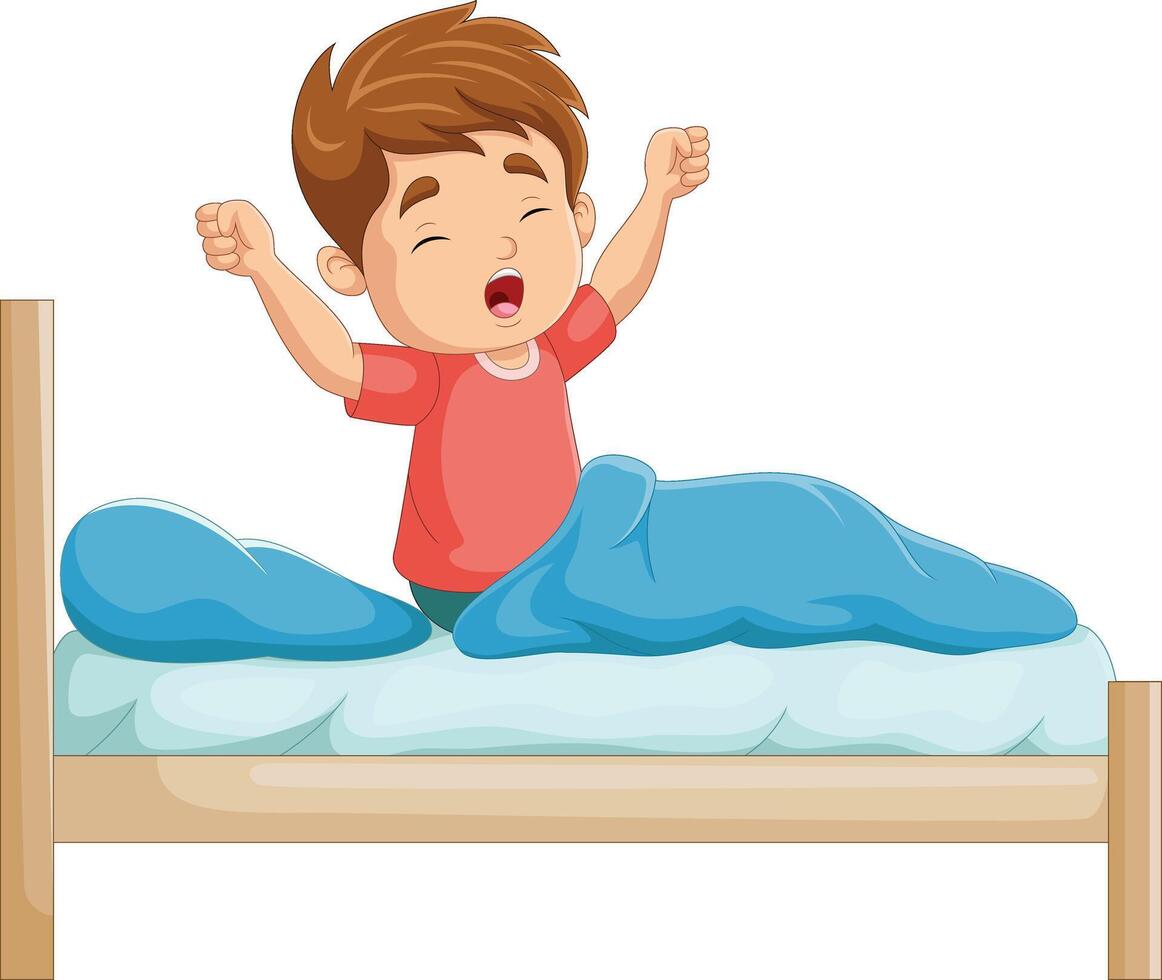 Cartoon little boy wake up vector
