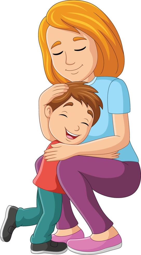 Cartoon mother hugging her son vector