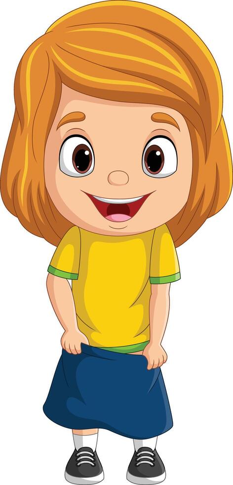 Cartoon little girl dressing up himself vector