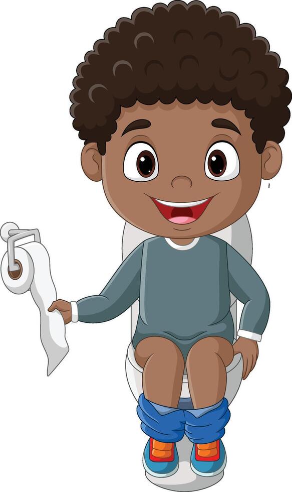 Cartoon little boy sitting on the toilet vector
