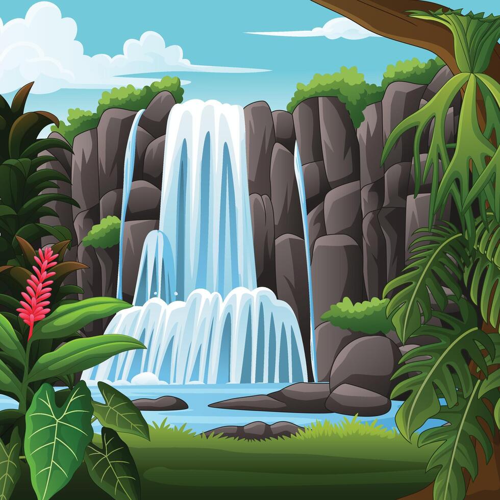River waterfall fall from cliff vector